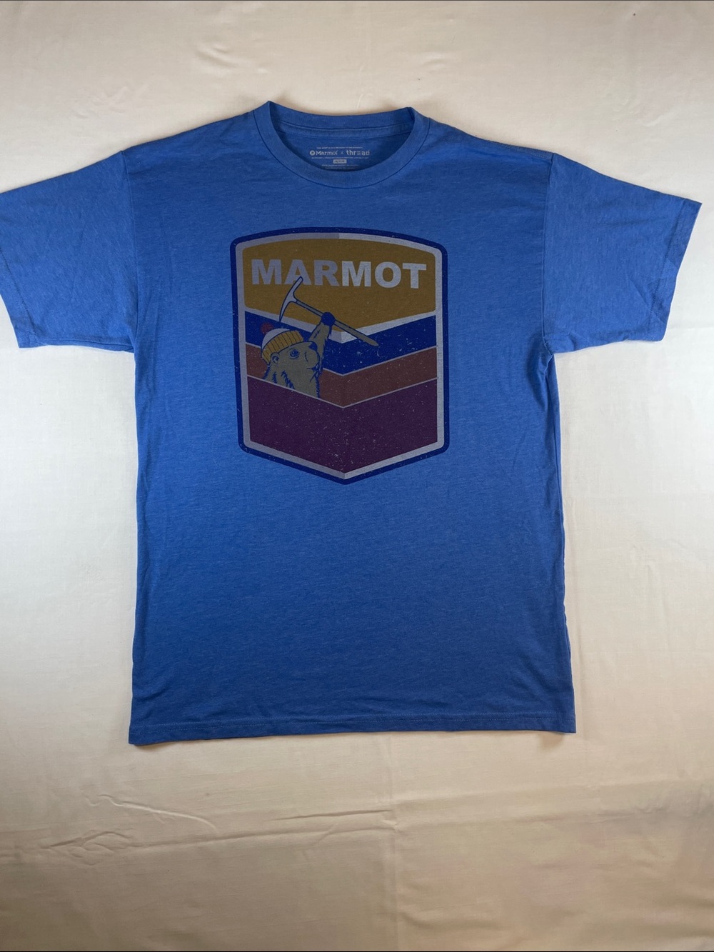 Marmot Collab Threads Royal Blue Graphic Crest Short Sleeve Tee Men M